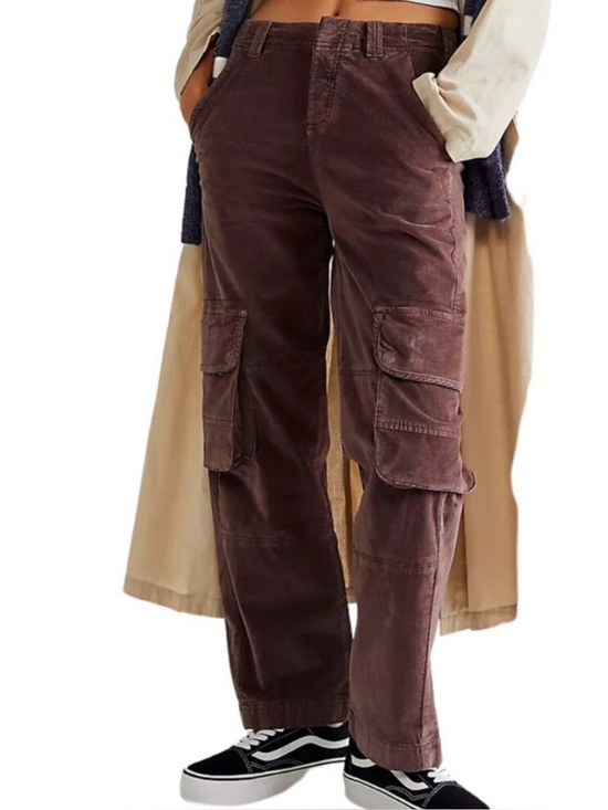 Free People Pants - Free People Hard Crushin Plush Cargo Pants Womens Size 4 Brown Velvet Utility